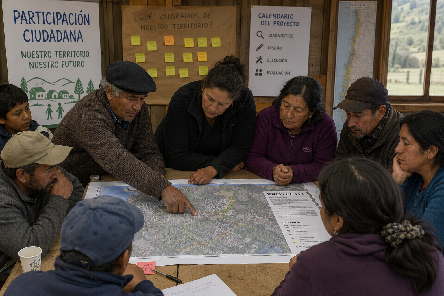 Comunidad revisando mapa territorial